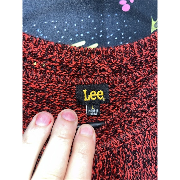Lee Women's Long Sleeve Red/Black Knit Pullover Crew Neck Sweater Size‎ Large - Picture 2 of 5